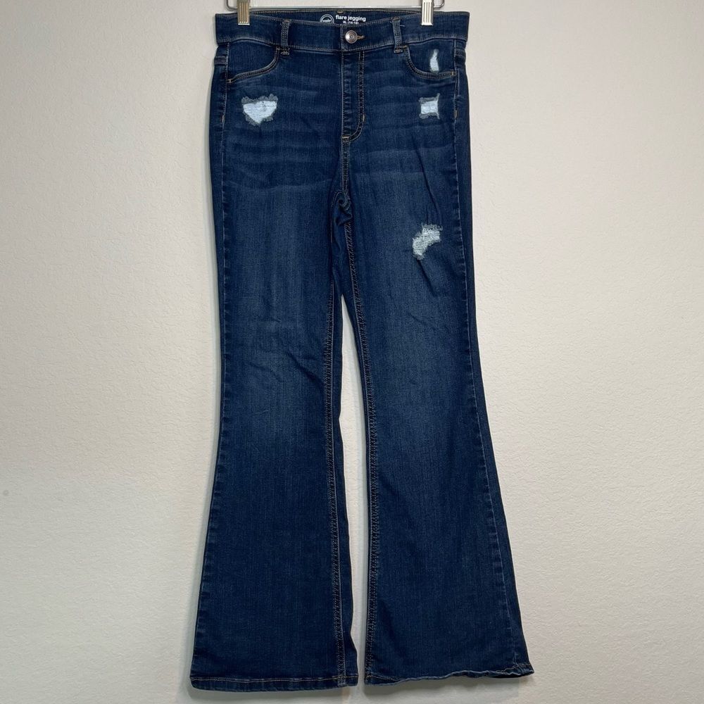 Wonder Nation Flare Jegging Size XL 14-16 Dark Wash Distressed Boho Stretchy